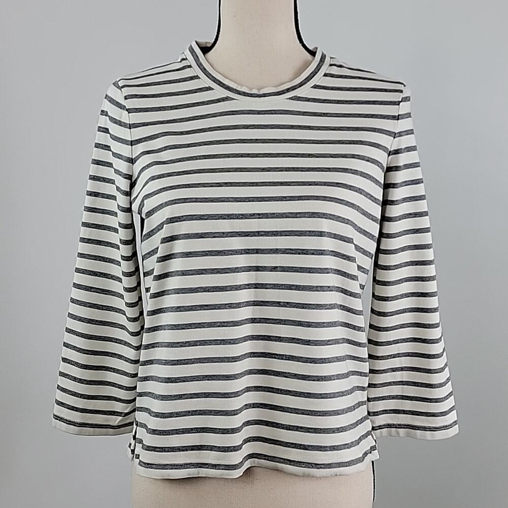 Madewell‎ Keys 3/4 Sleeve Stripe Top in Natural Soft Gray XS